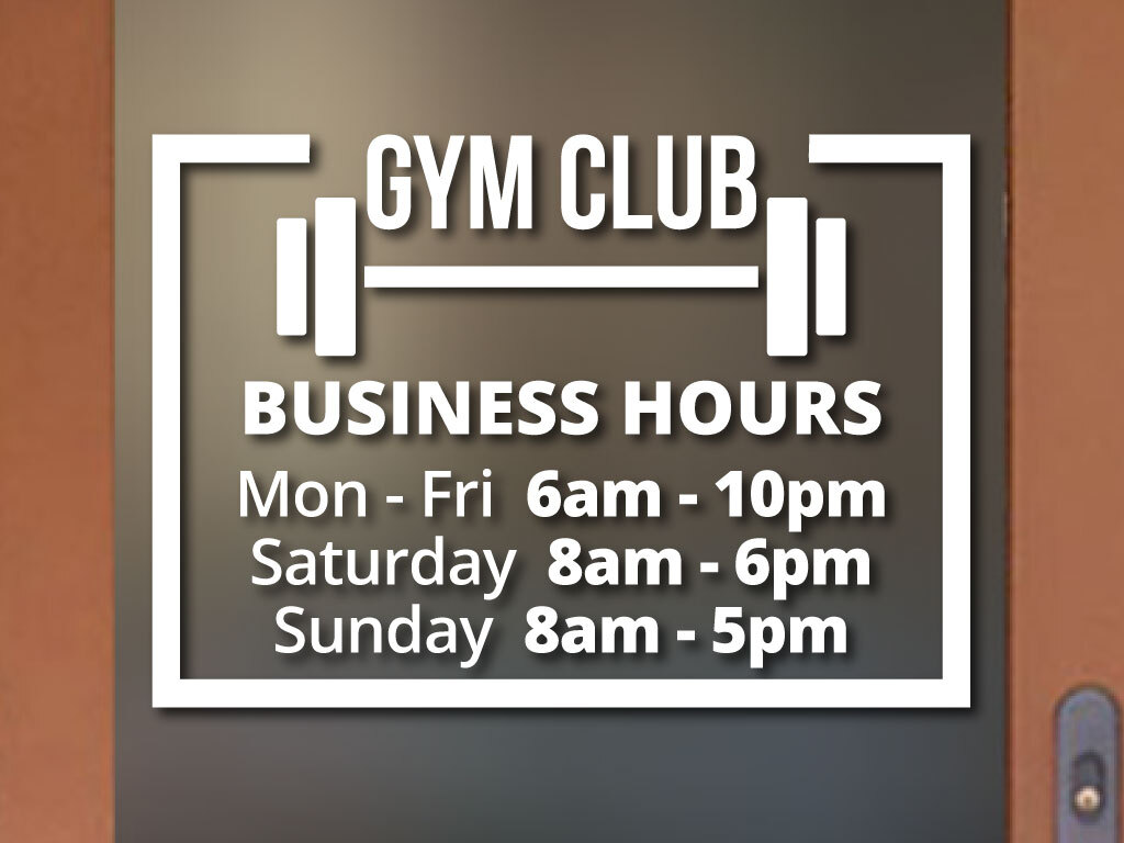 GYM CLUB ORIGINAL BUSINESS HOURS COLORS and Sizes PERSONALIZED Sign