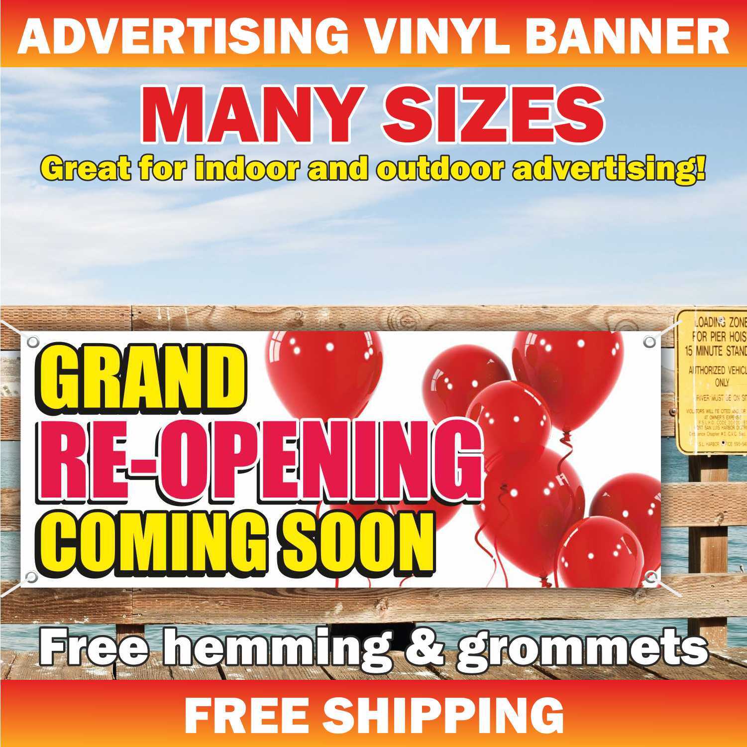 GRAND RE-OPENING Advertising Banner Vinyl Mesh Sign CUSTOM COMPANY COMING SOON