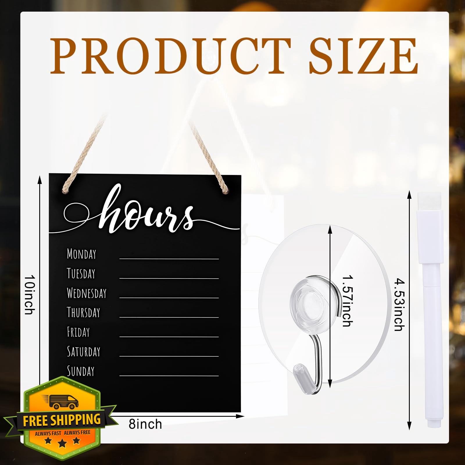 Threehoney 3pc 8×10&Prime; Dry Erase Store Hours Sign Set Black