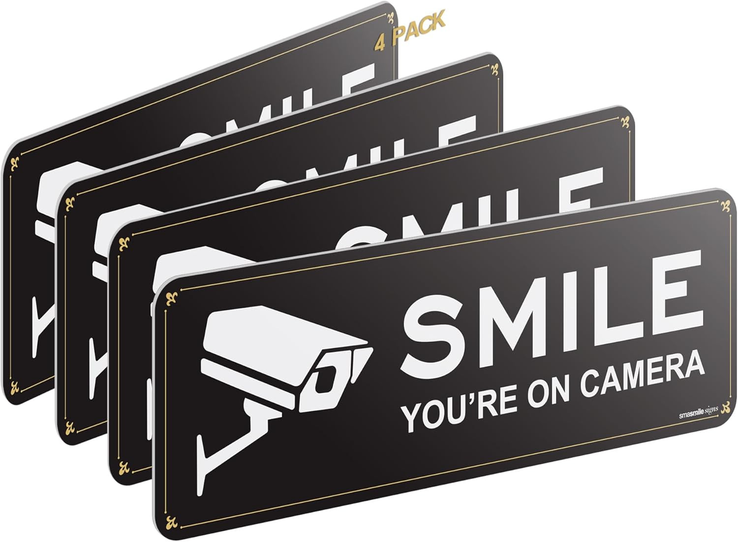 Smile Your on Camera Signs 4 Pack 9&Prime; X 3.1&Prime; Acrylic Camera Signs for Home Securi