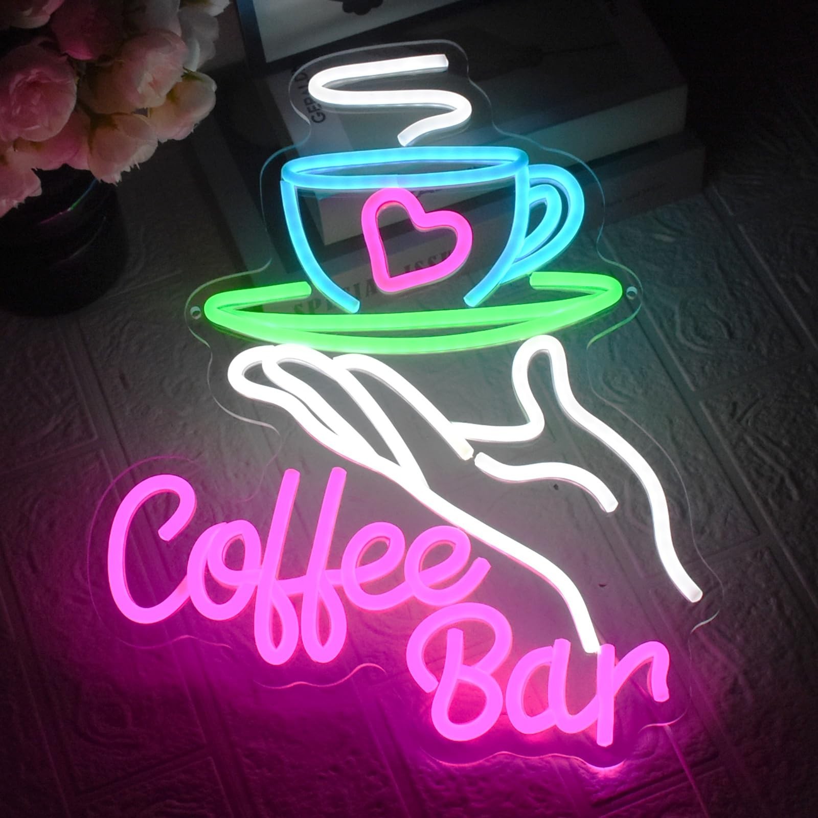 Coffee Bar Neon Sign for Wall Decor, Cafe Neon Light with USB Dimmable LED Ne…