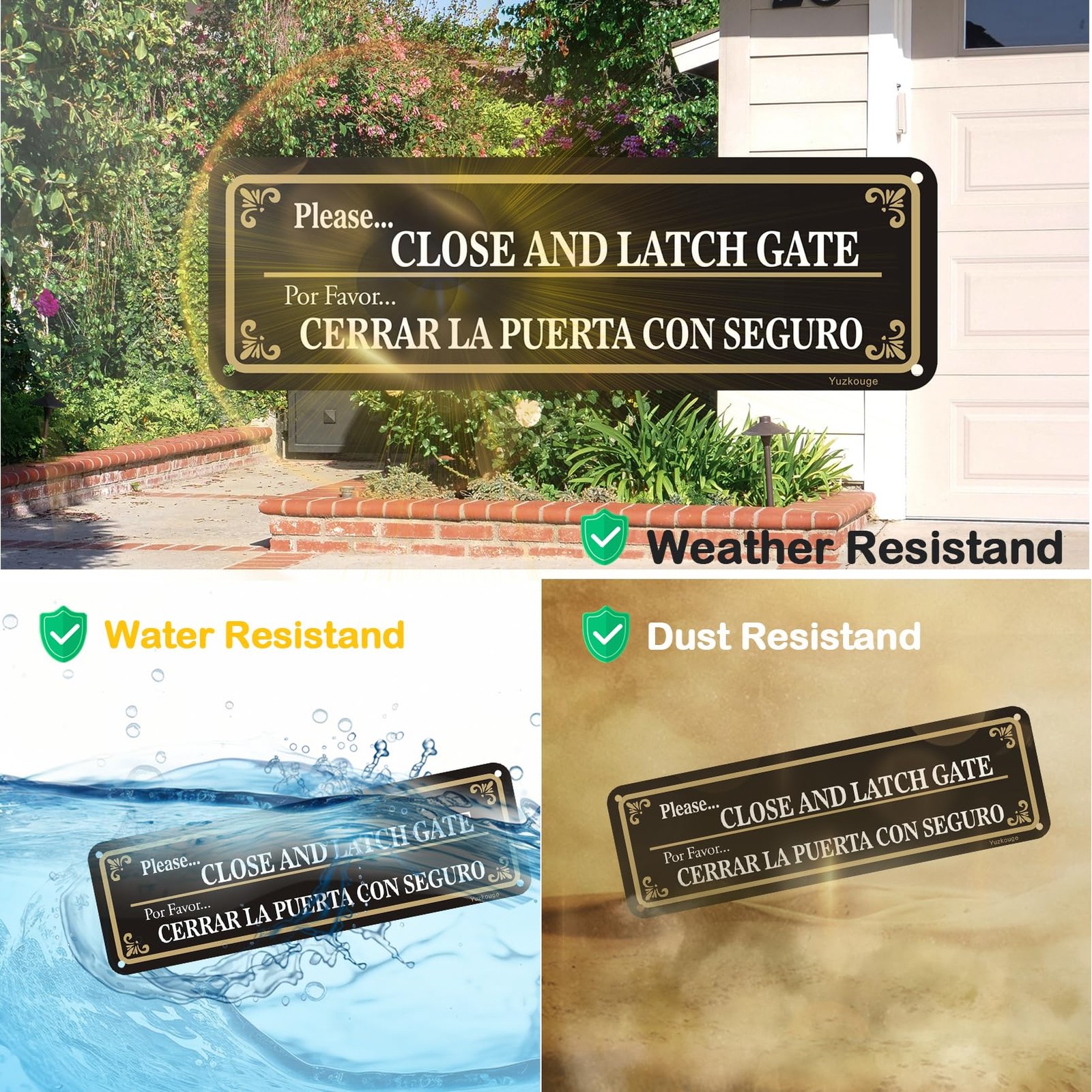 Please Close And Latch Gate Sign Bilingual English Spanish- 2 Pack, 10” x 3” …