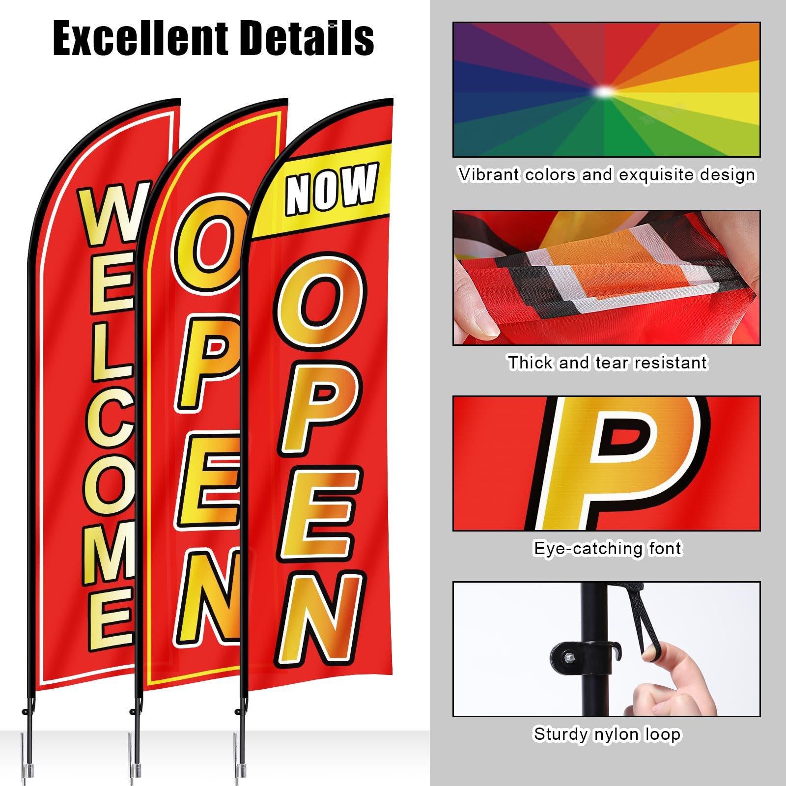 3 Sets Open Feather Flag Pole Kit, 9.2 Feet Tall Grand Opening Flag, Sign Adv…