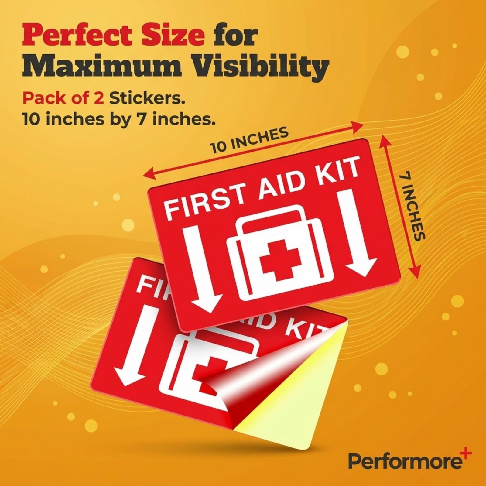 First Aid Sticker, 10&Prime;x 7&Prime;, 2 Pack, Durable, Self-Adhesive Vinyl Sticker, Res…