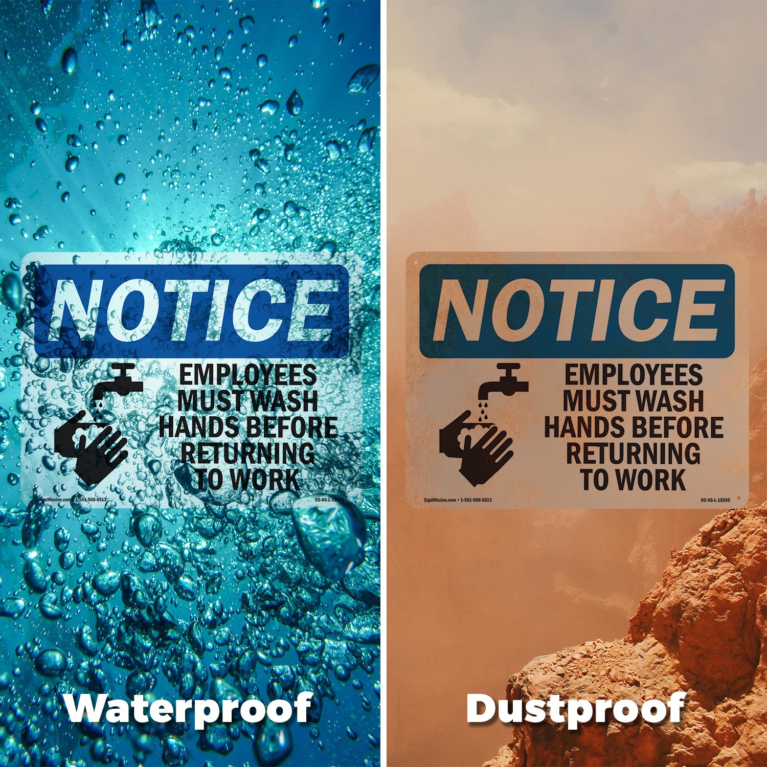 Employees Must Wash Hands Before Work OSHA Notice Sign Or Decal – 5 or 10 Pack