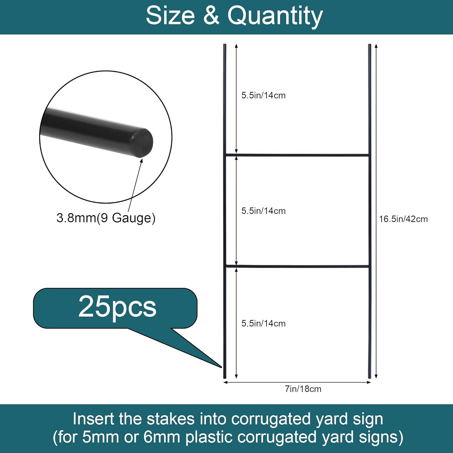 25 Pack H Frame Yard Stakes Metal, 16.5X7 Inch H Stakes for Signs, Holder, Lawn