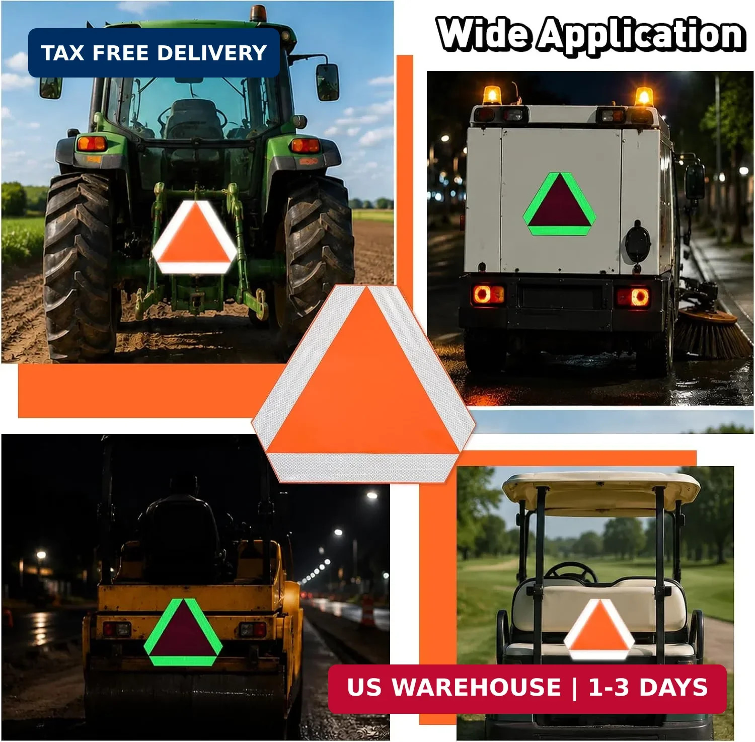 3 Pack 14x16In Glow in The Dark Slow Moving Vehicle Signs Safety Triangle Sign f
