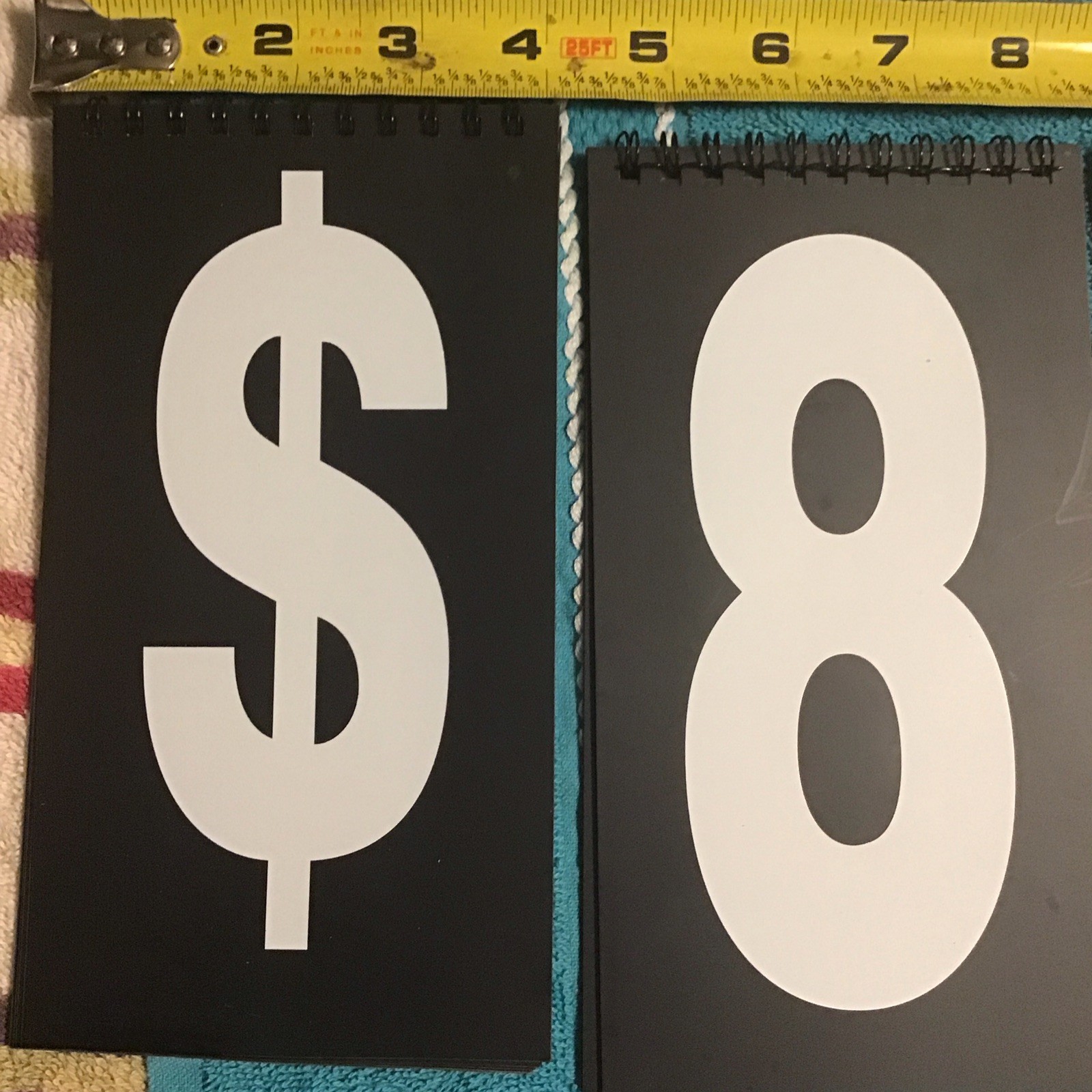 White BLACK Spiral flip book Numbers Words Signage Prices sign 0-9 $ count 14