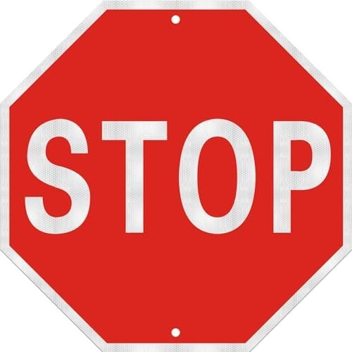 Stop sign, 12 x 12 inch octagonal high strength aluminum reflective panel, water