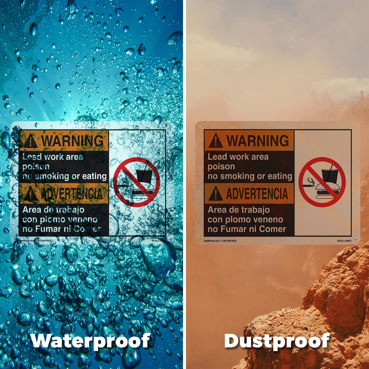 Warning Lead Work Area Poison No Smoking (Bilingual Spanish) OSHA Sign 5/10 Pack