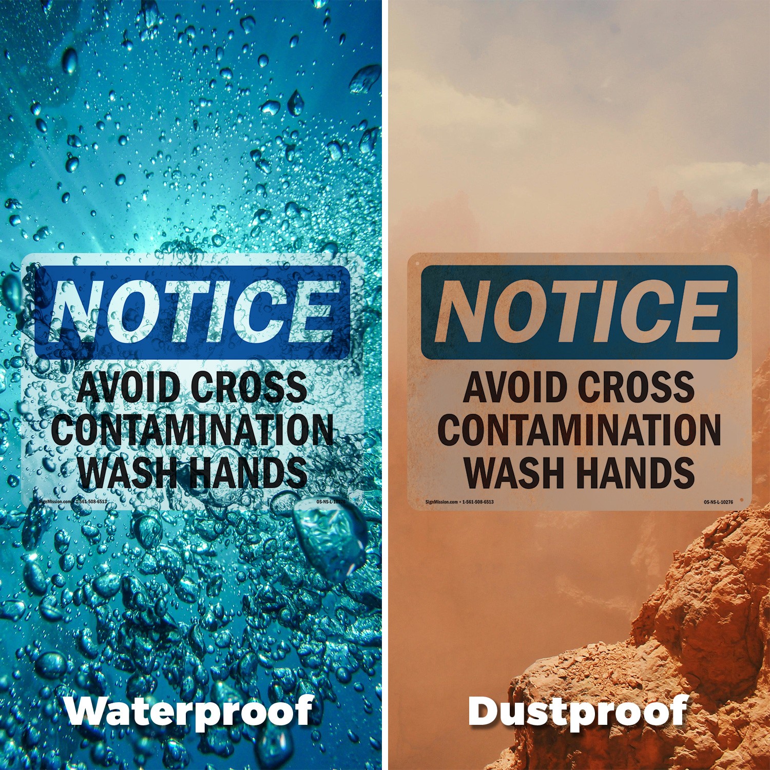 Avoid Cross Contamination Wash Hands OSHA Notice Sign Or Decal – 5 or 10 Pack