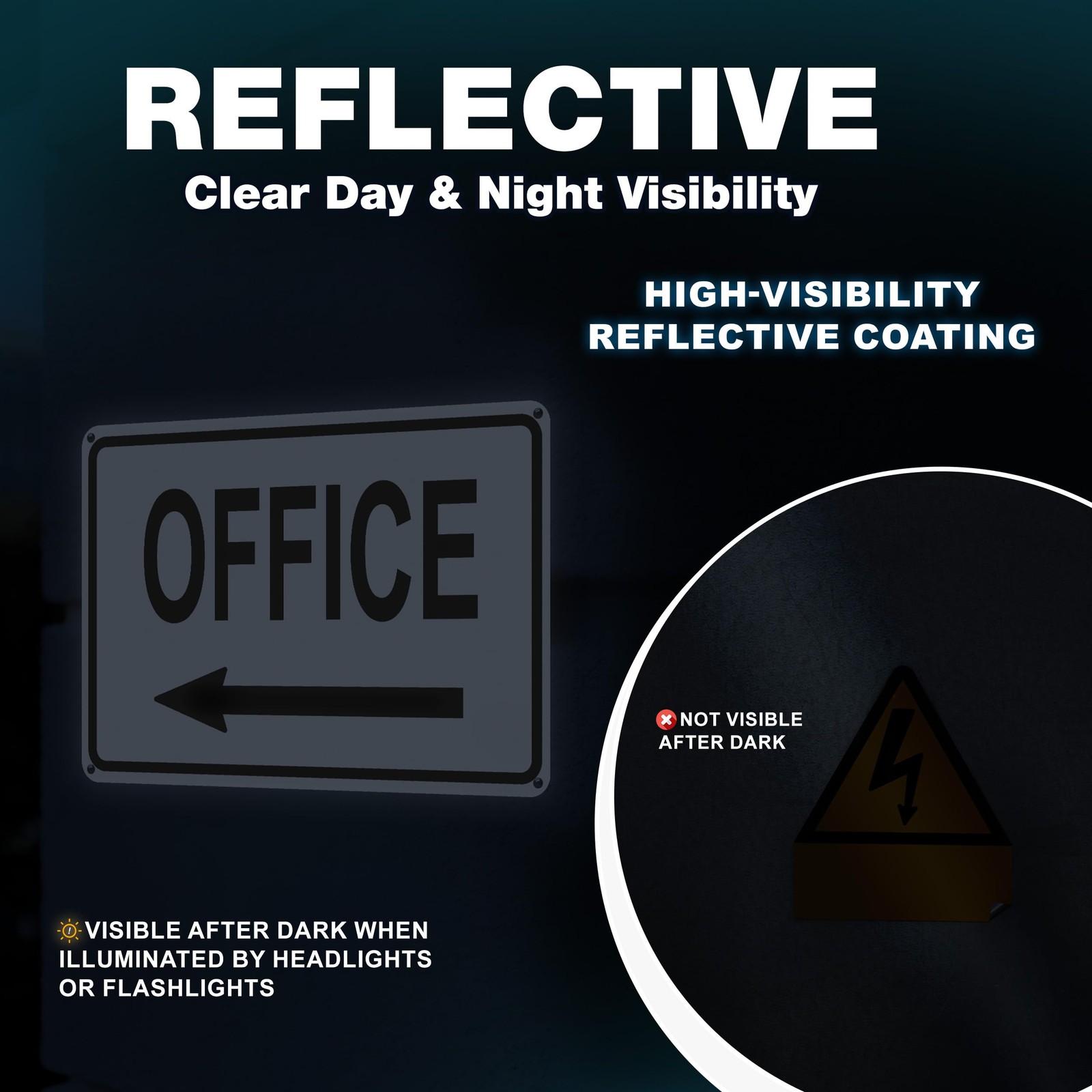 Office Sign with Left Arrow, 8×12 Reflective Aluminum, Pre-Drilled
