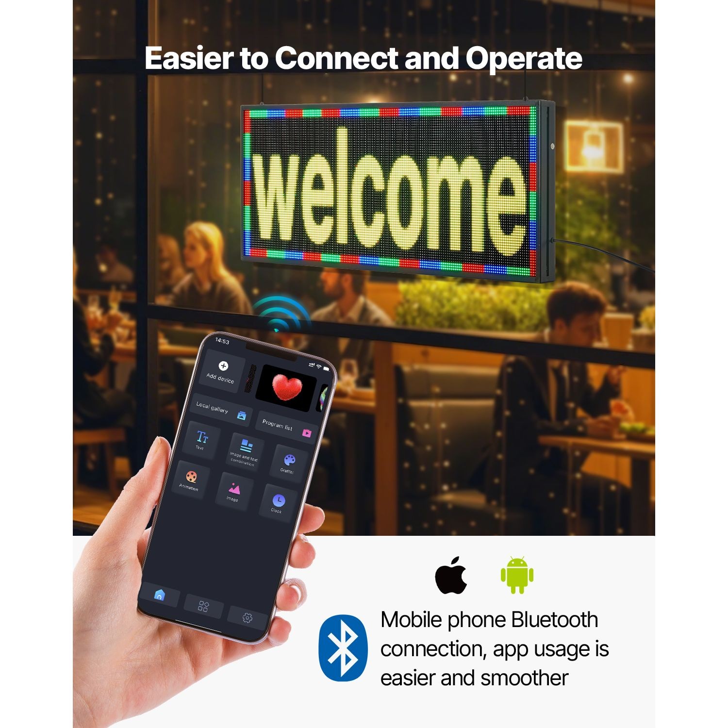 Aluminum-Framed LED Sign, IP65 Waterproof, Bluetooth APP