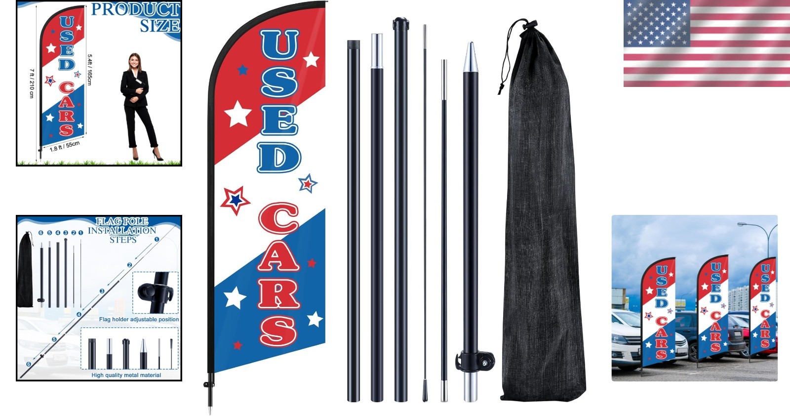 7 ft Used Cars Feather Flag with Pole & Ground Stake for Powerful Advertising