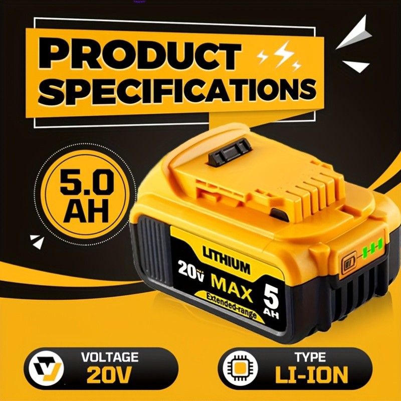 20V 20 Volt Max 5.0AH Lithium Ion Battery For DeWalt DCB206-2 DCB205-2 DCB200-2