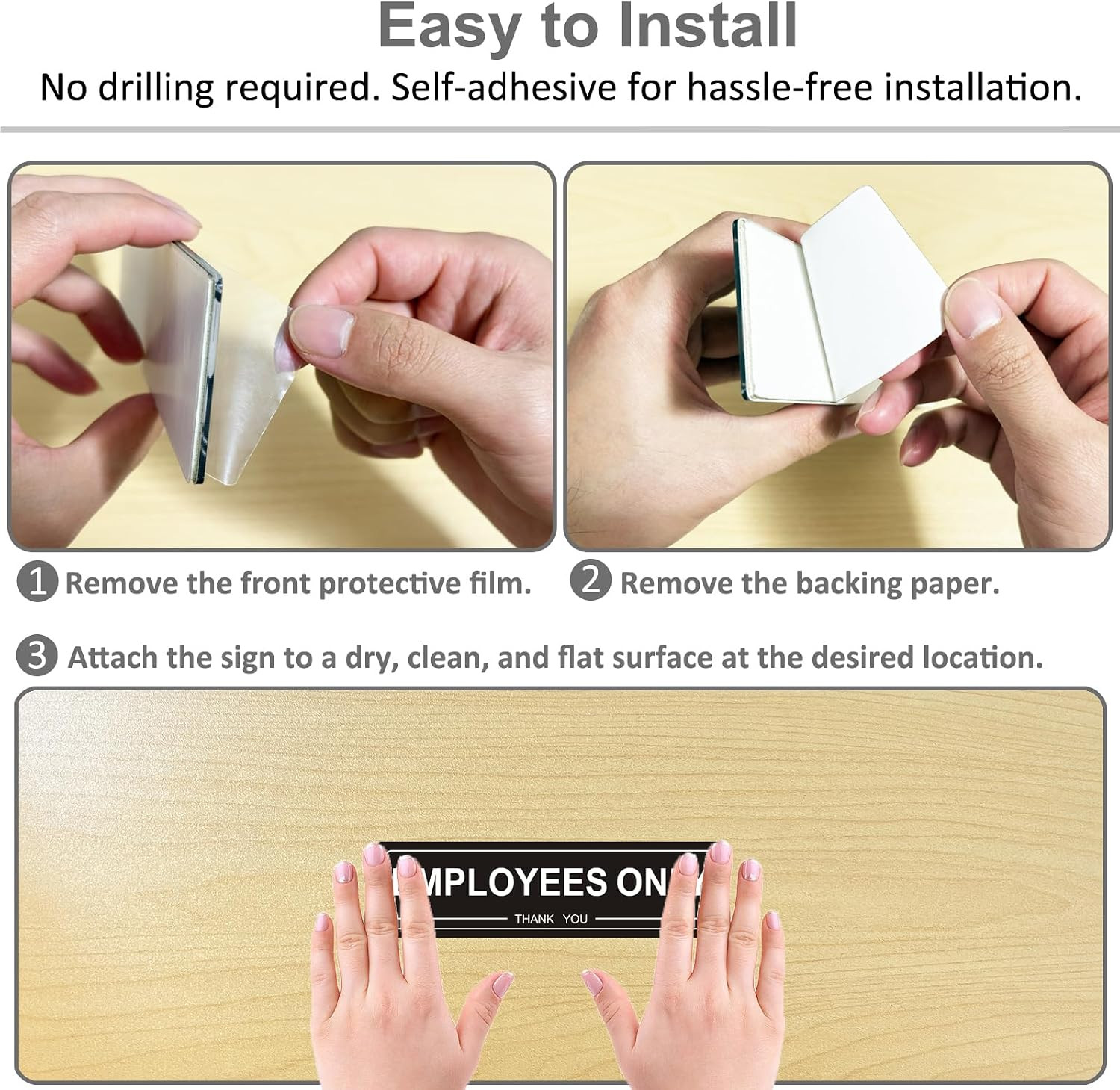 (4 Pack) Self-Adhesive Employees Only Sign for Door, 7&Prime; X 2&Prime; Durable Acrylic Sta