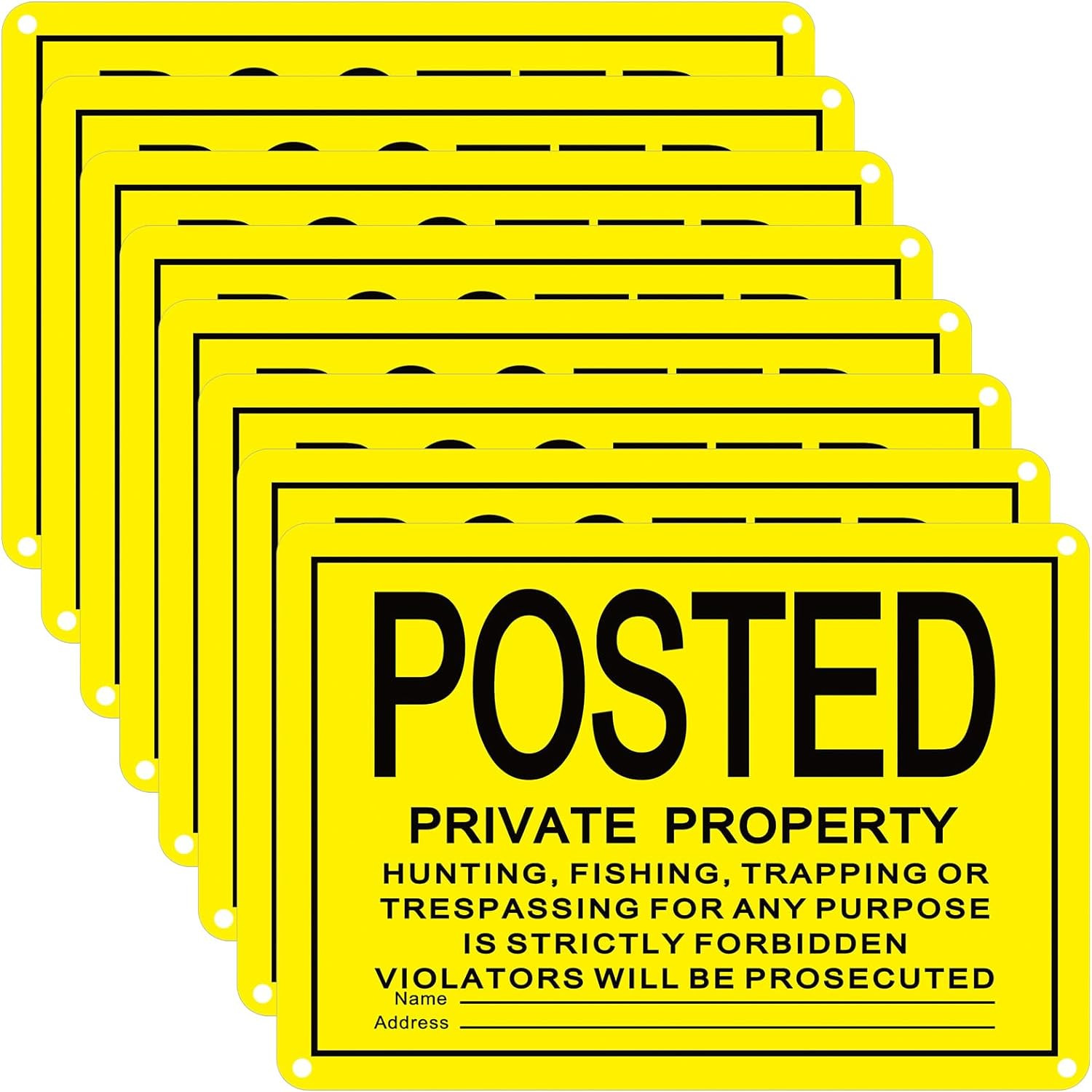 8 PCS No Trespassing Signs 10×7&Prime; Private Property Metal Aluminum Yellow « POSTED »