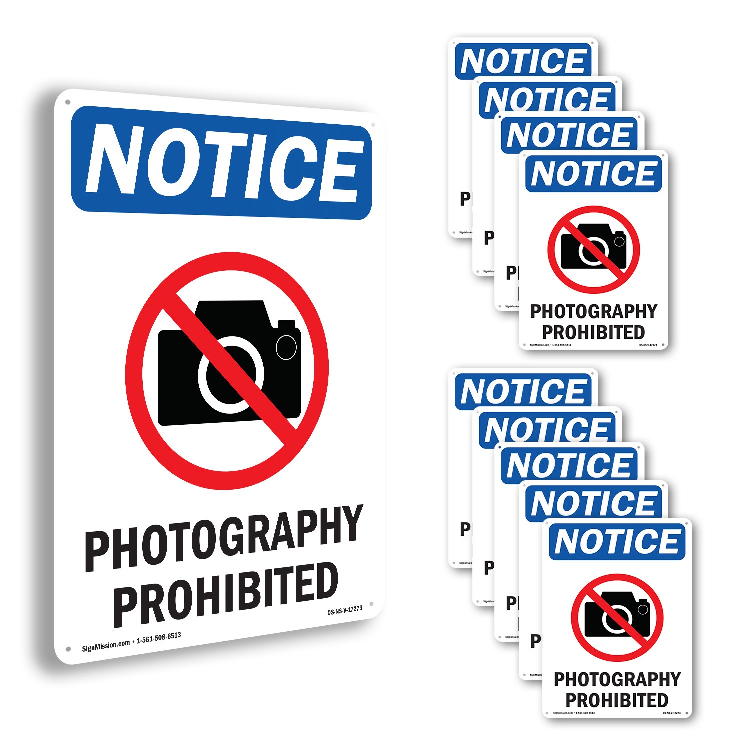 Photography Prohibited OSHA Notice Sign Metal, Plastic, Or Decal – 5 or 10 Pack