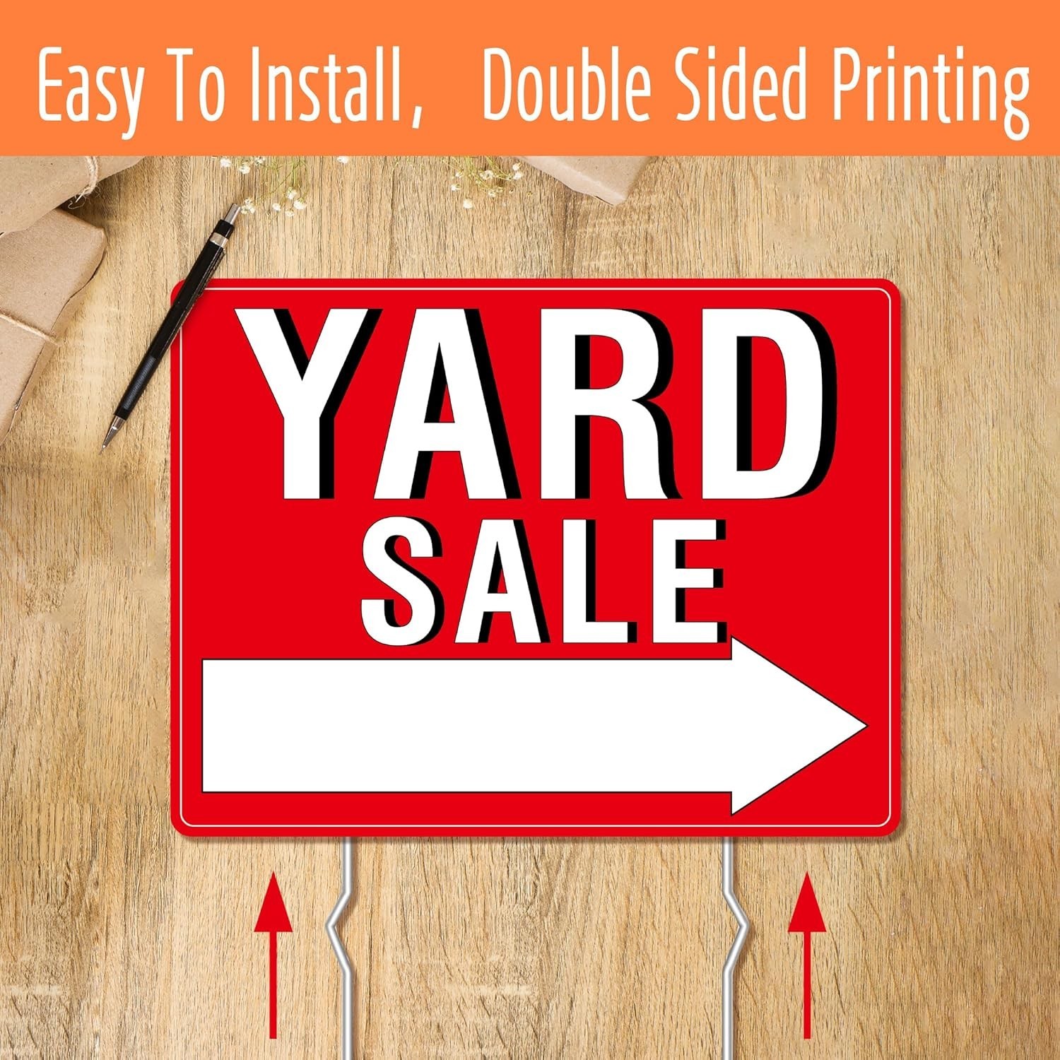 Yard Sale Signs 3 Pack Double Sided Fluorescent Plastic with Stakes & Labels