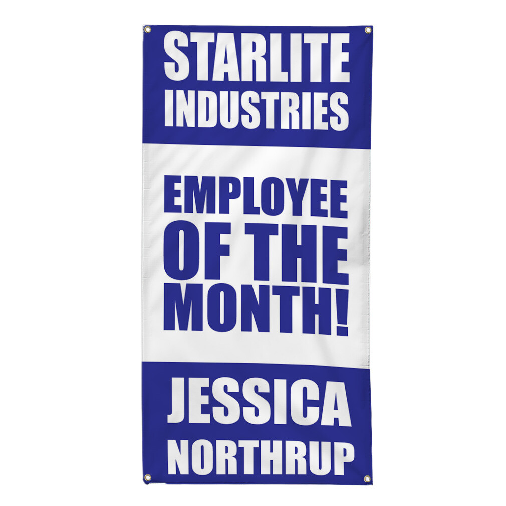 Vertical Vinyl Banner Multiple Sizes Custom Company Employee of The Month Blue