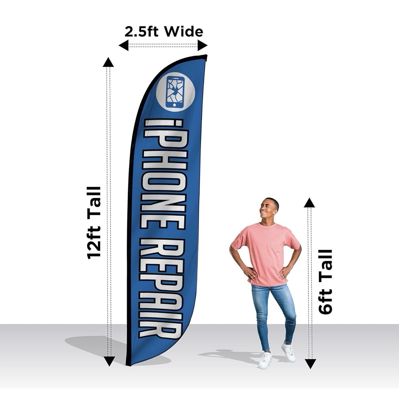 12ft Feather Flags “iPhone Repair” With 2 Flags and 2 Metal Pole Kits
