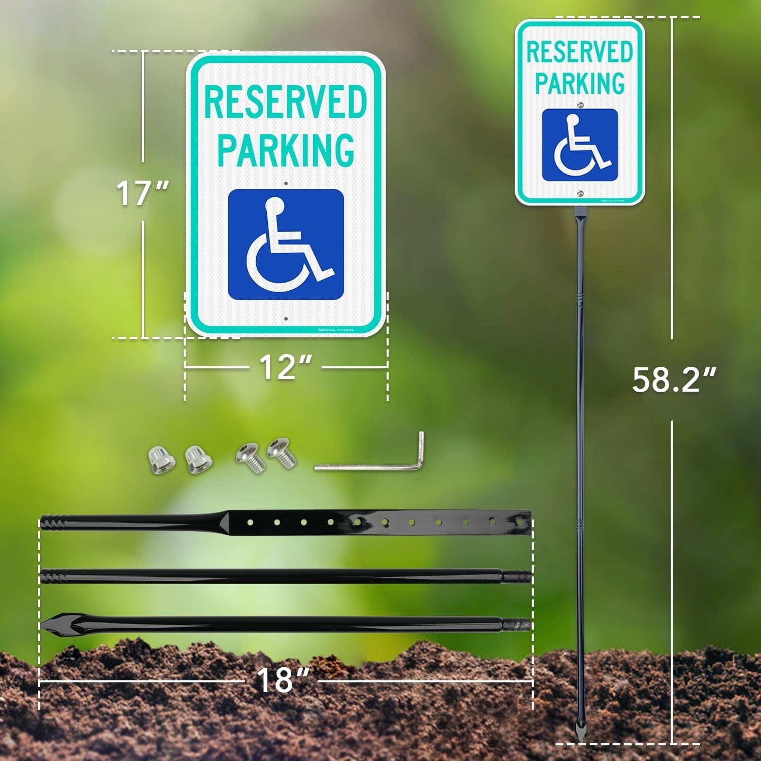 Reserved Parking Sign Aluminum 17×12 In. Reflective Handicap Reserved