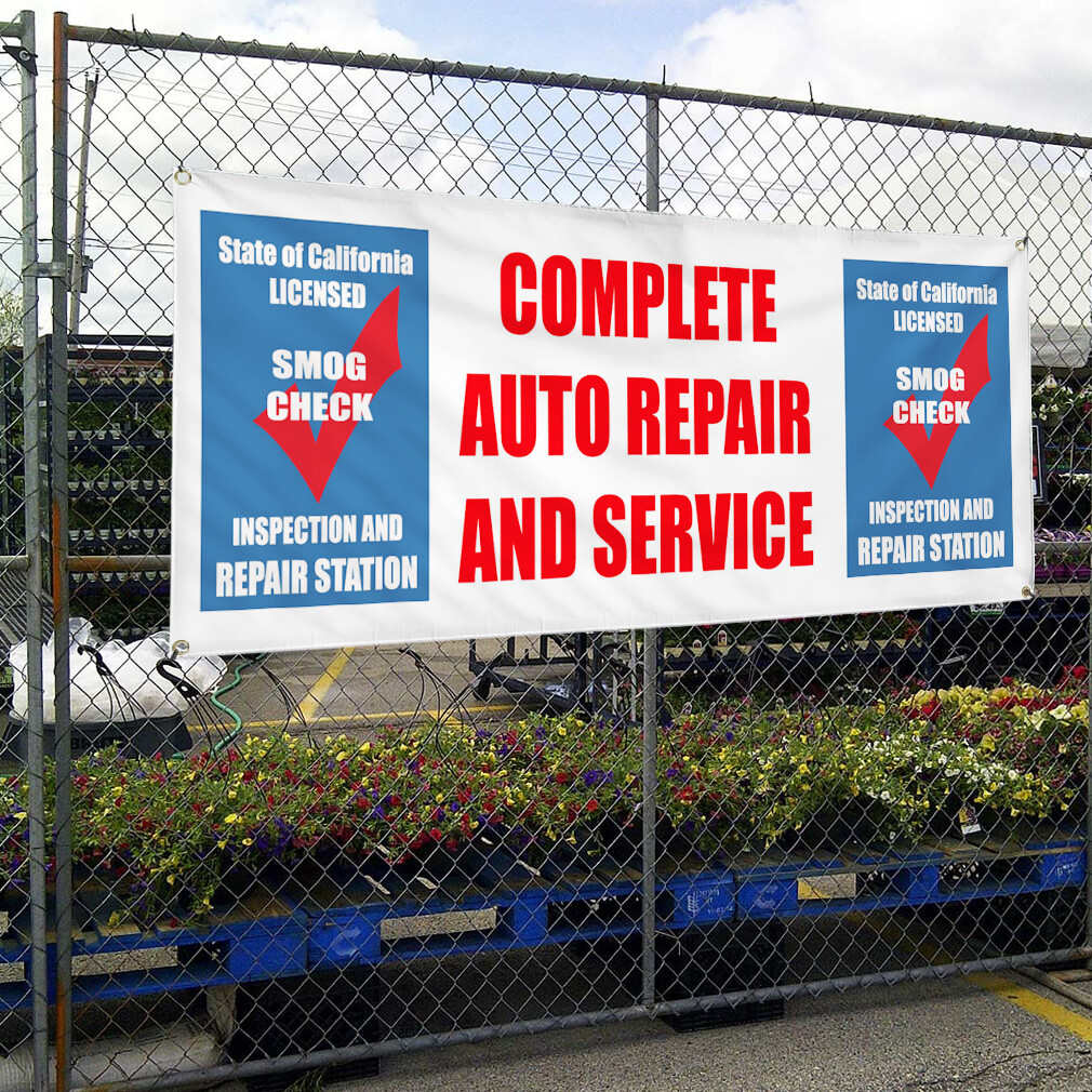 Vinyl Banner Multiple Sizes Auto Repair Service Smog Check Inspection Automotive