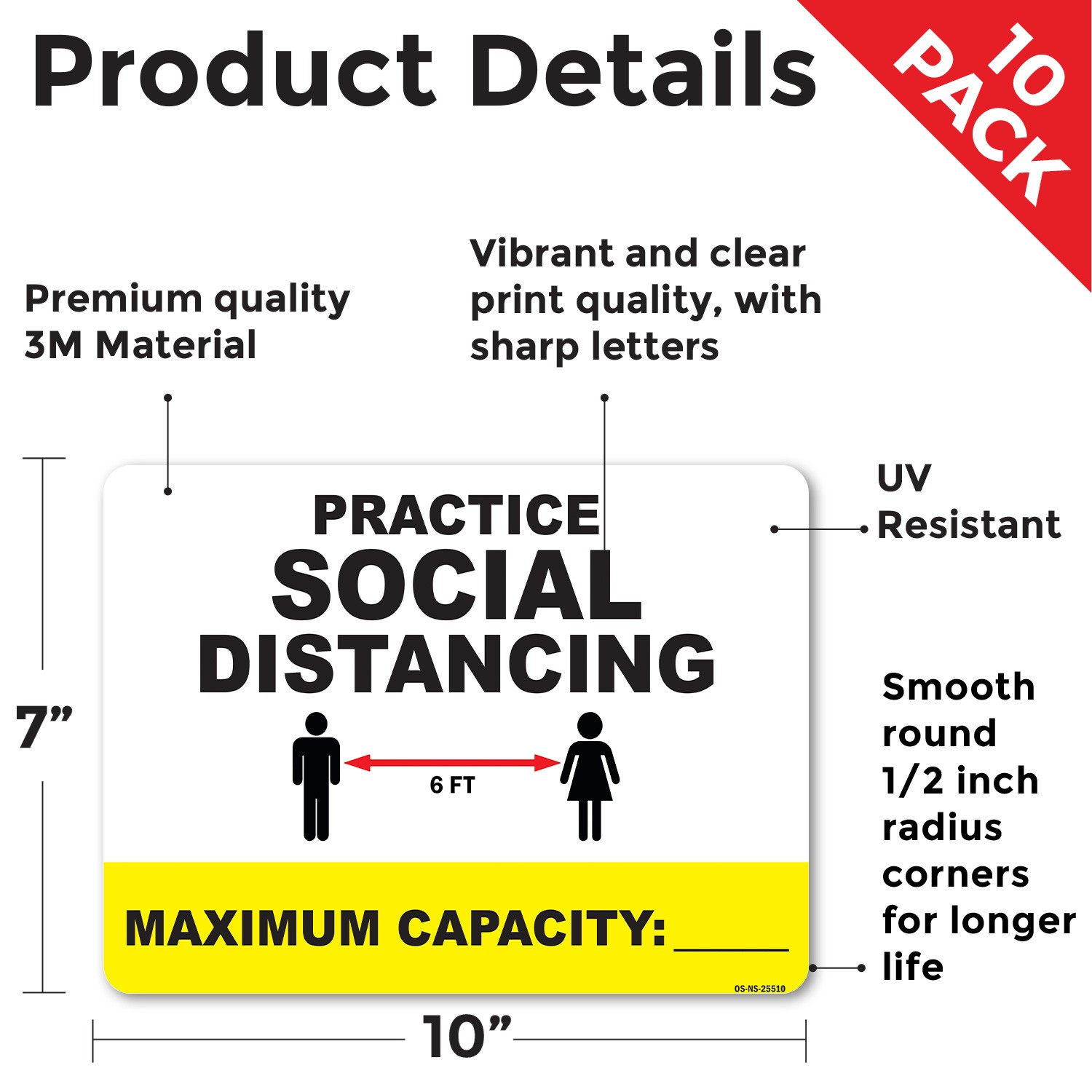 Practice Social Distancing Maximum Capacity Public Safety Sign, Decal 5/10 Pack