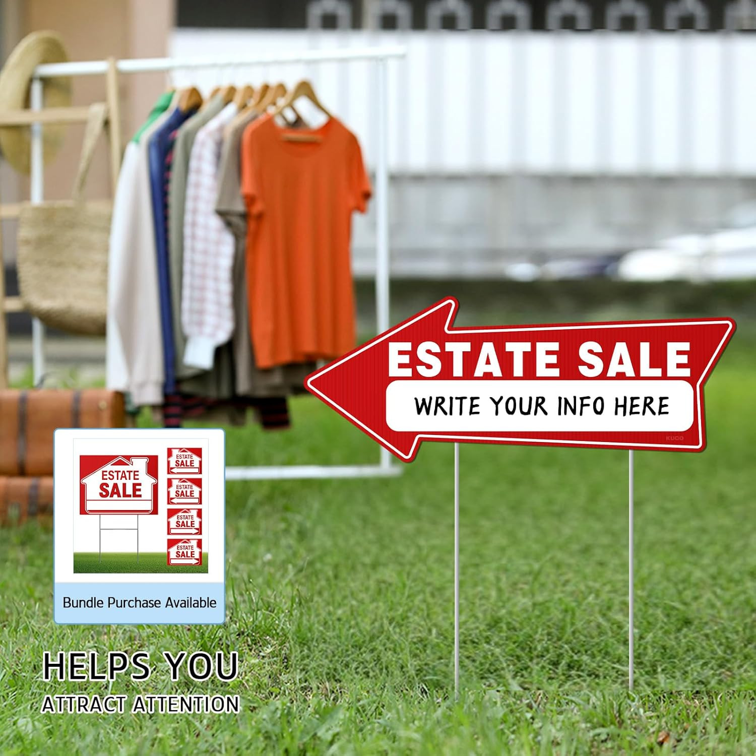 7 PC Estate Sale Signs, 17&Prime; X 6&Prime;, Estate Sale Signs with Stakes Double Sided, La