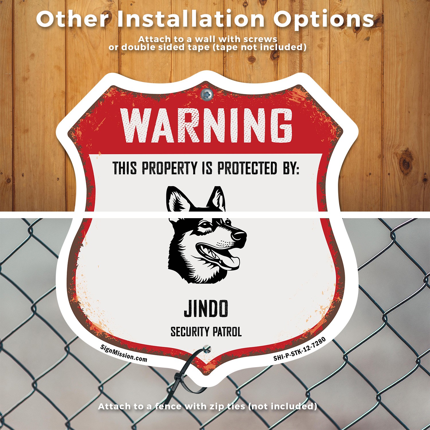 Warning This Property is Protected by Jindo Made in the Shield Sign With Stake