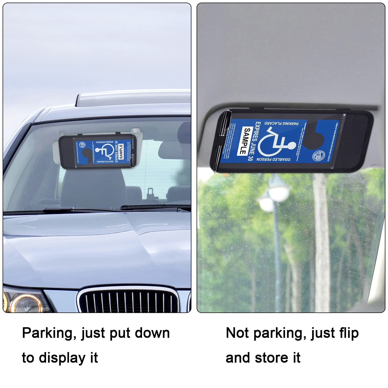 Handicap Placard Holder for Auto, Wisdompro Disabled Parking Permit Black