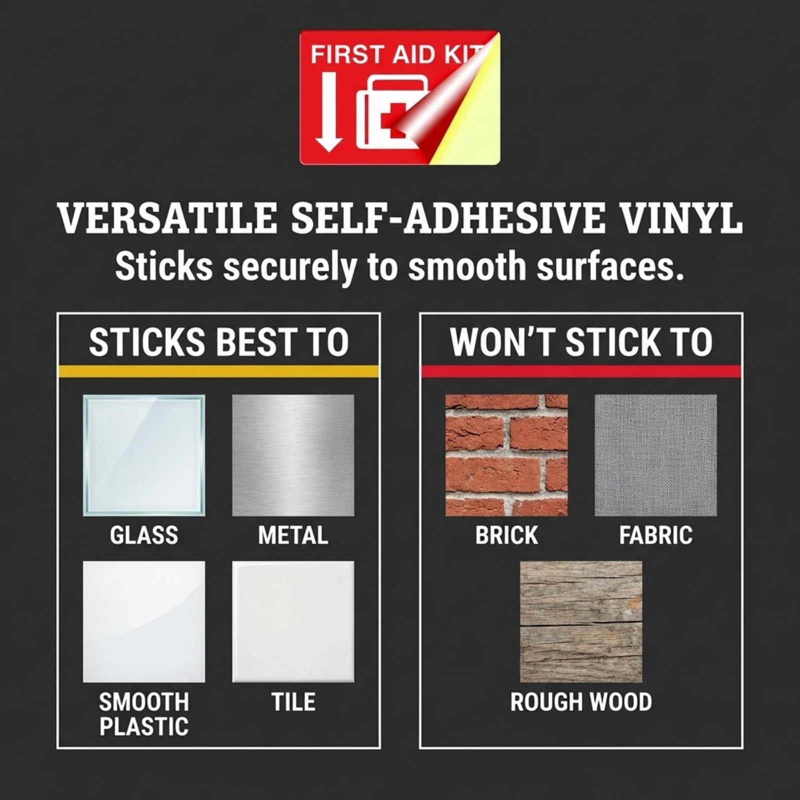 First Aid Sticker, 10&Prime;x 7&Prime;, 2 Pack, Durable, Self-Adhesive Vinyl Sticker, Res…