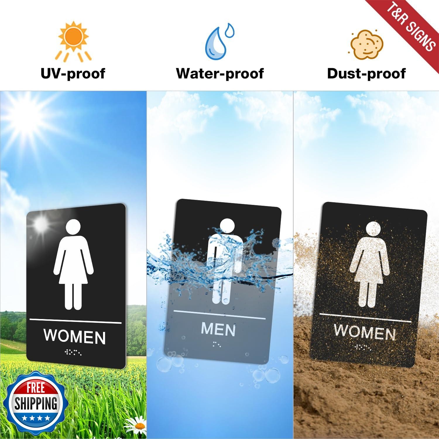 TandR Men Women Signs for Business – 2 Pack – 9 x 6 Inches Acrylic, ADA Compl