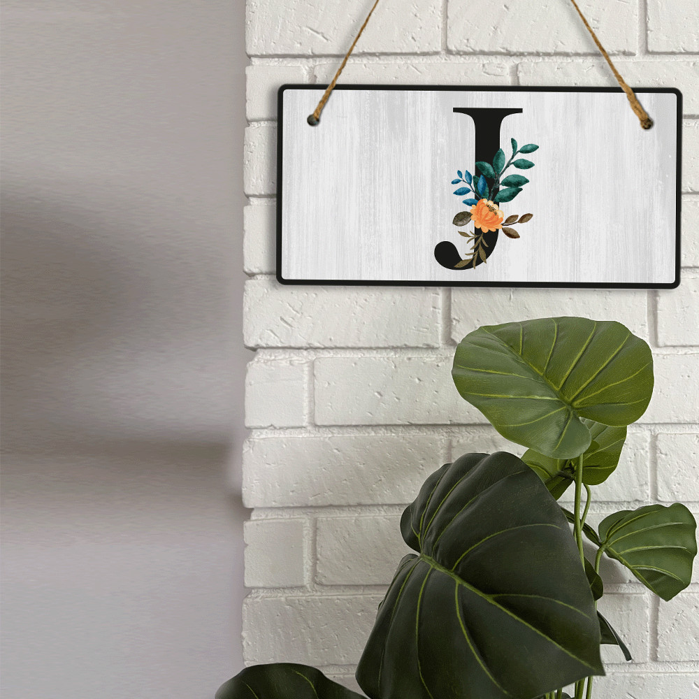 J Flower Decor 5×10 Hanging Wall or Door Sign | Alphabet Letter Room Decoration