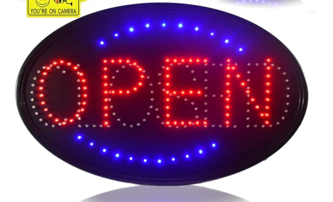 CLOSED OPEN LED SIGN, Jumbo 23&Prime; X 14&Prime; With Power Board. Missing Chain littlDamag