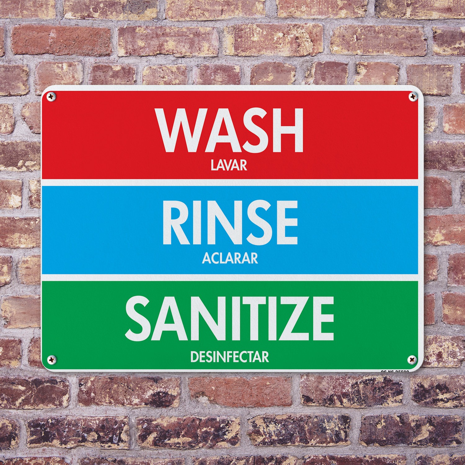 Wash Rinse Sanitizes Public Safety Sign Metal, Plastic, Or Decal – 5 or 10 Pack