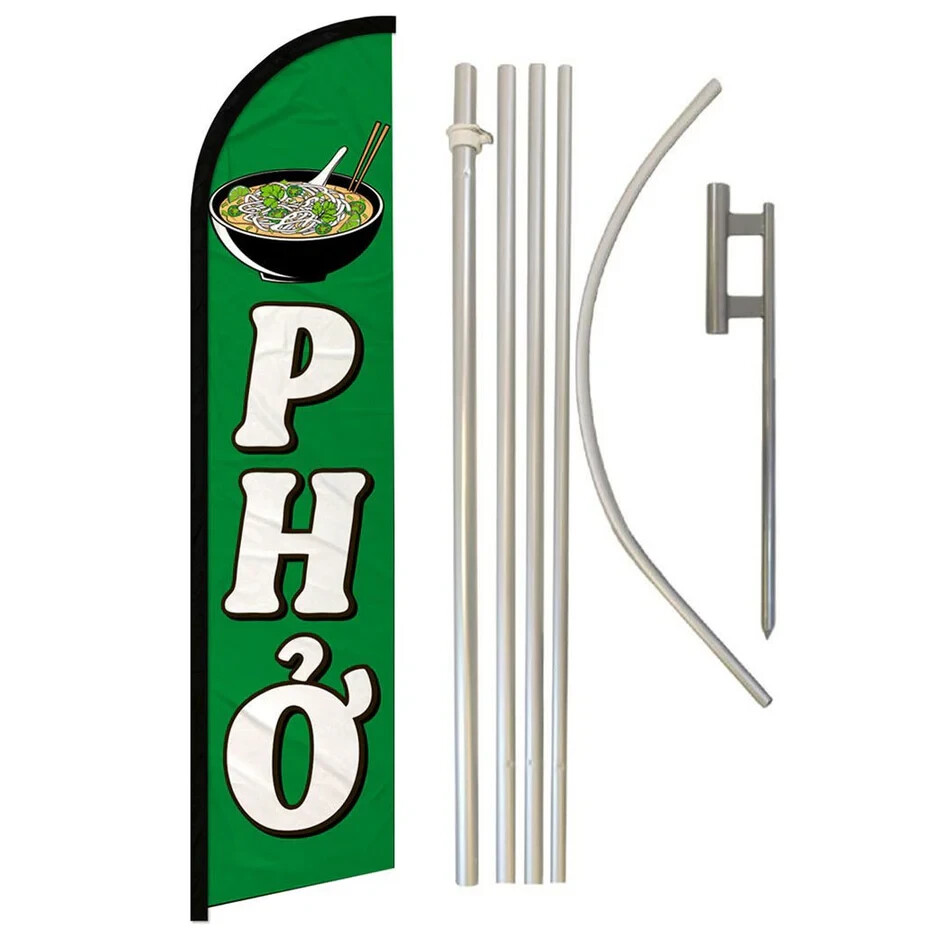 Pho Windless Full Curve Advertising Food Banner Flag & Pole Kit