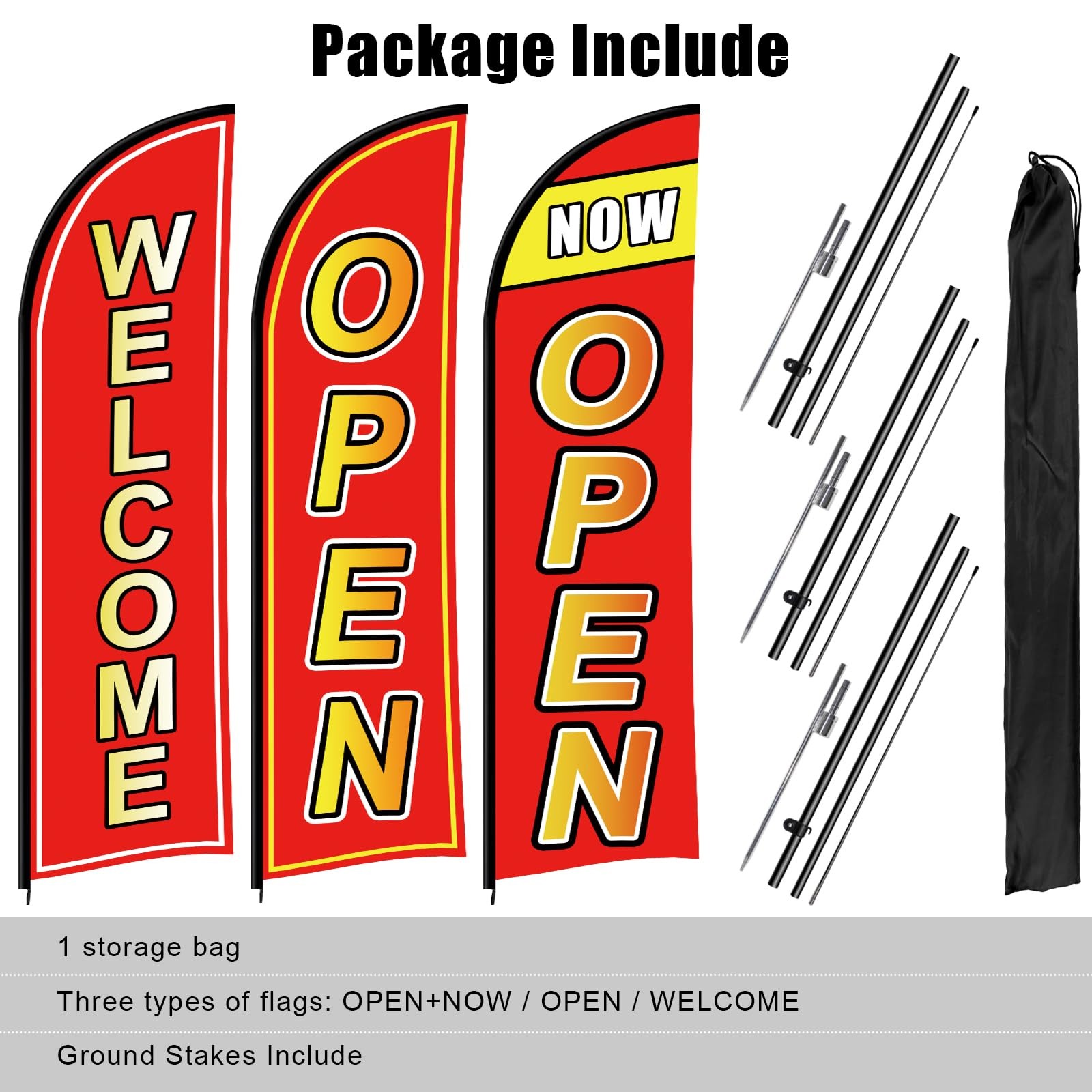 3 Sets Open Feather Flag Pole Kit, 9.2 Feet Tall Grand Opening Flag, Sign Adv…