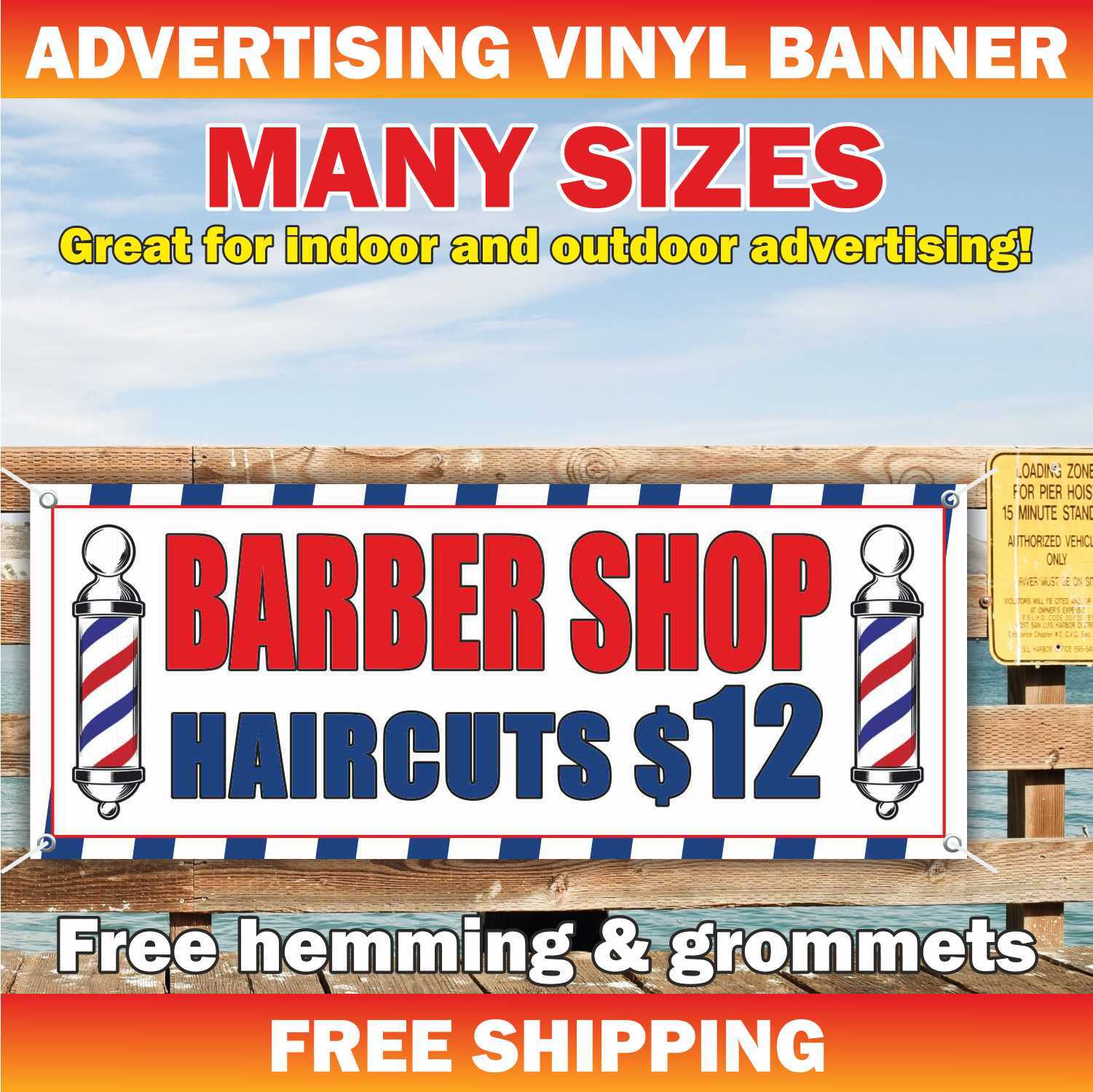 BARBER SHOP HAIRCUTS $12 Advertising Banner Vinyl Mesh Sign Shave Salon Beauty