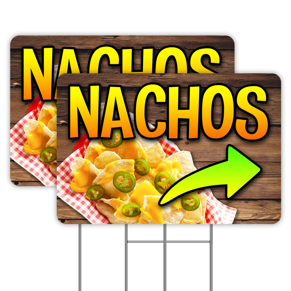 Nachos (Arrow) 2 Pack Double-Sided Yard Signs 16&Prime; x 24&Prime; with Metal Stakes (Made