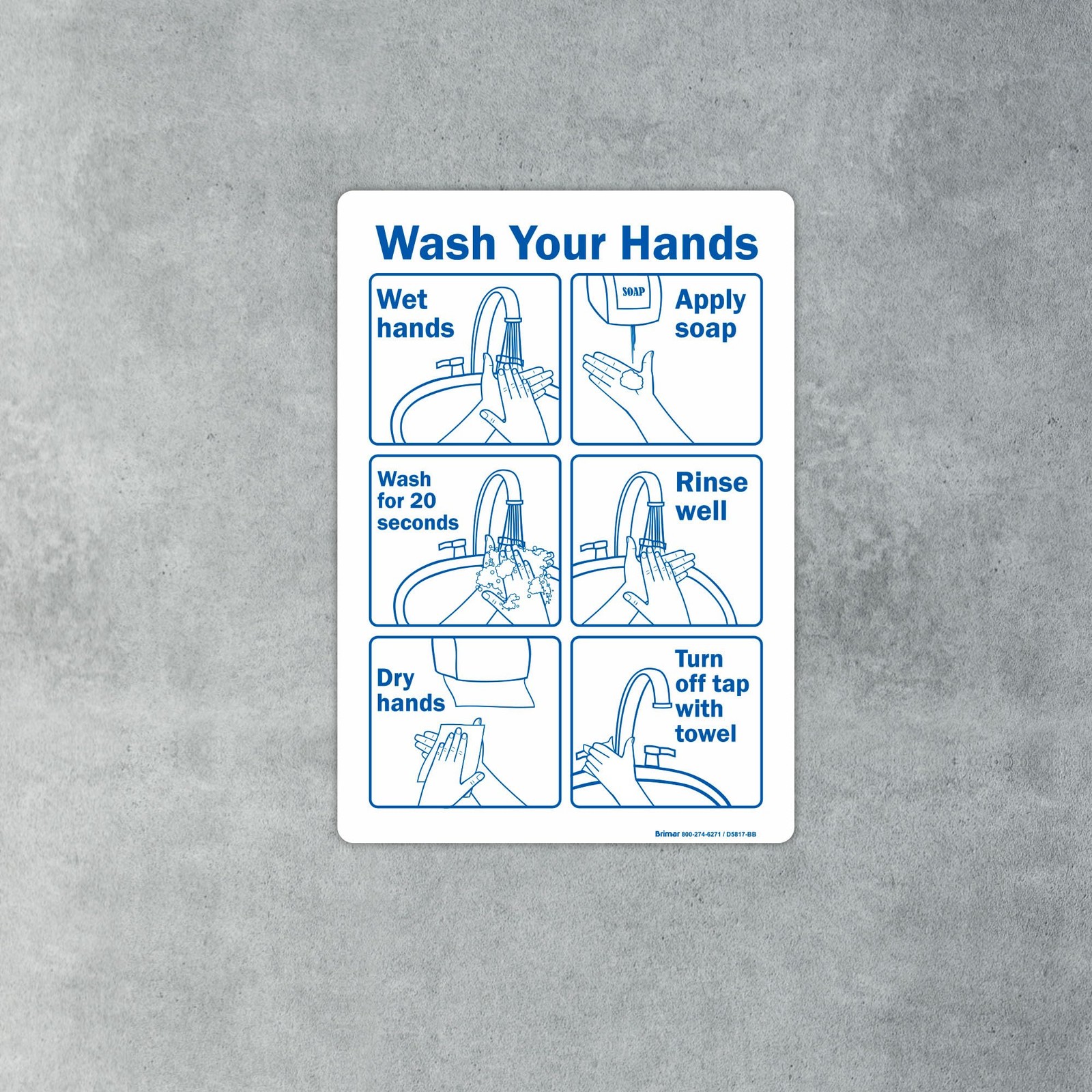 Wash Your Hands Instructions Sign InfiniStick Vinyl Label 7×10 Inch