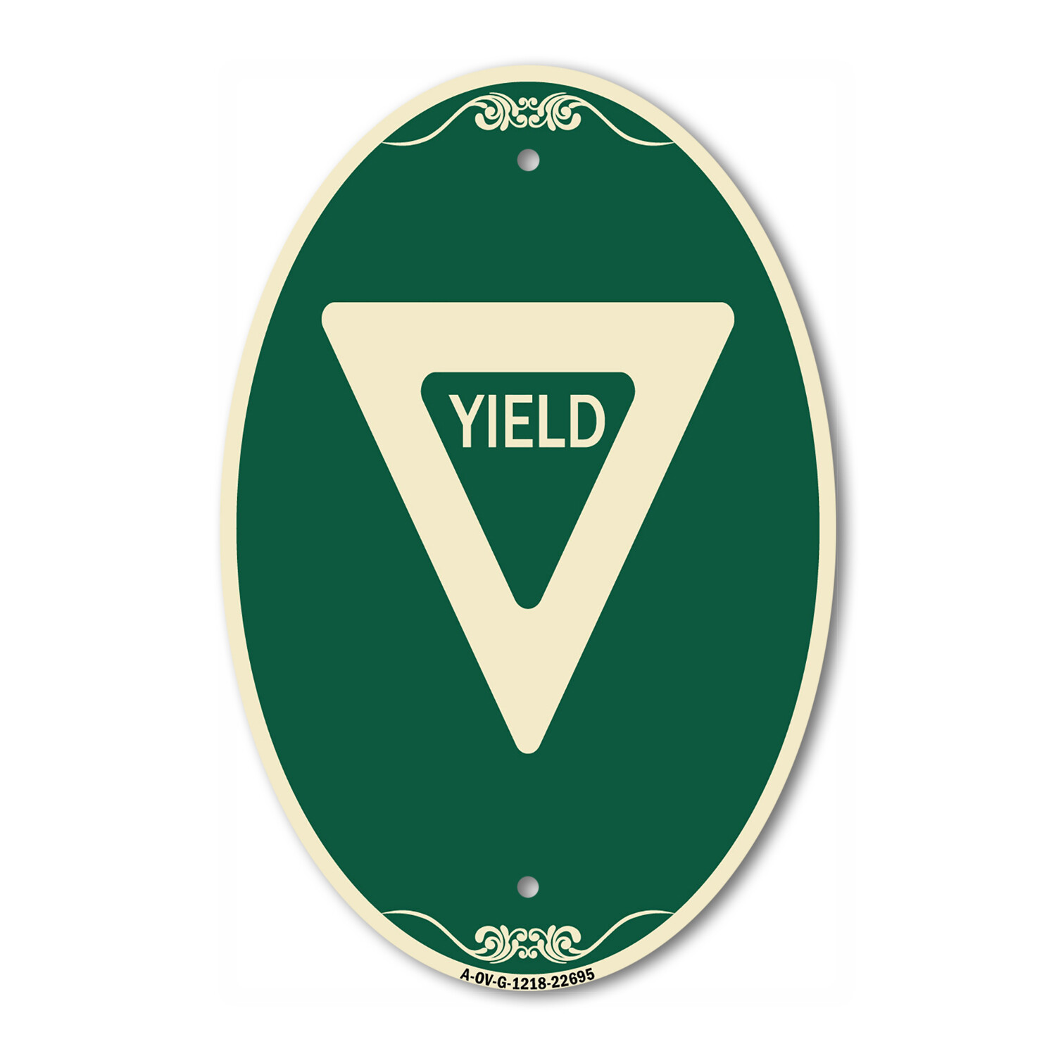 SignMission Designer Series Sign – Yield 12&Prime; x 18&Prime; Green Aluminum Oval Sign