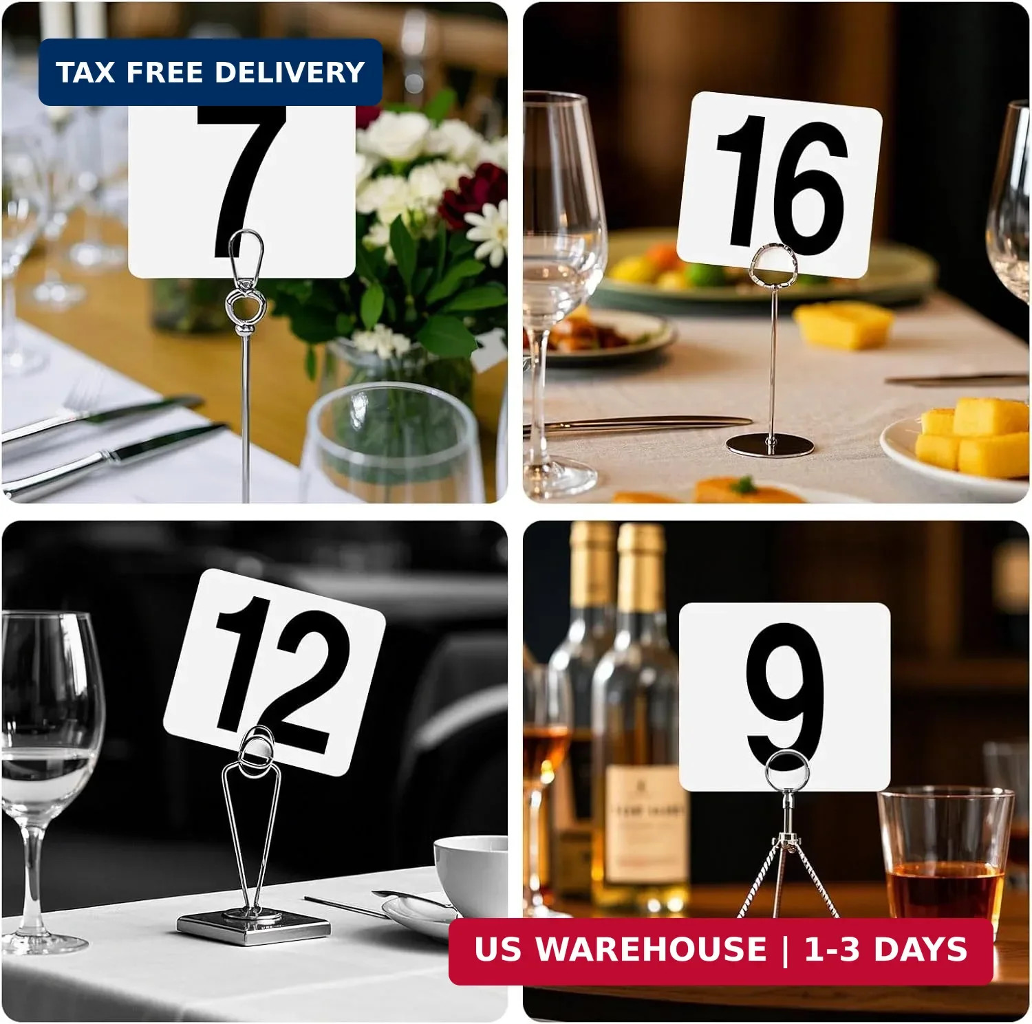 100 Pcs Table Numbers 1-100, Plastic Double Sided Table Number Cards, 4×3.7 Inch
