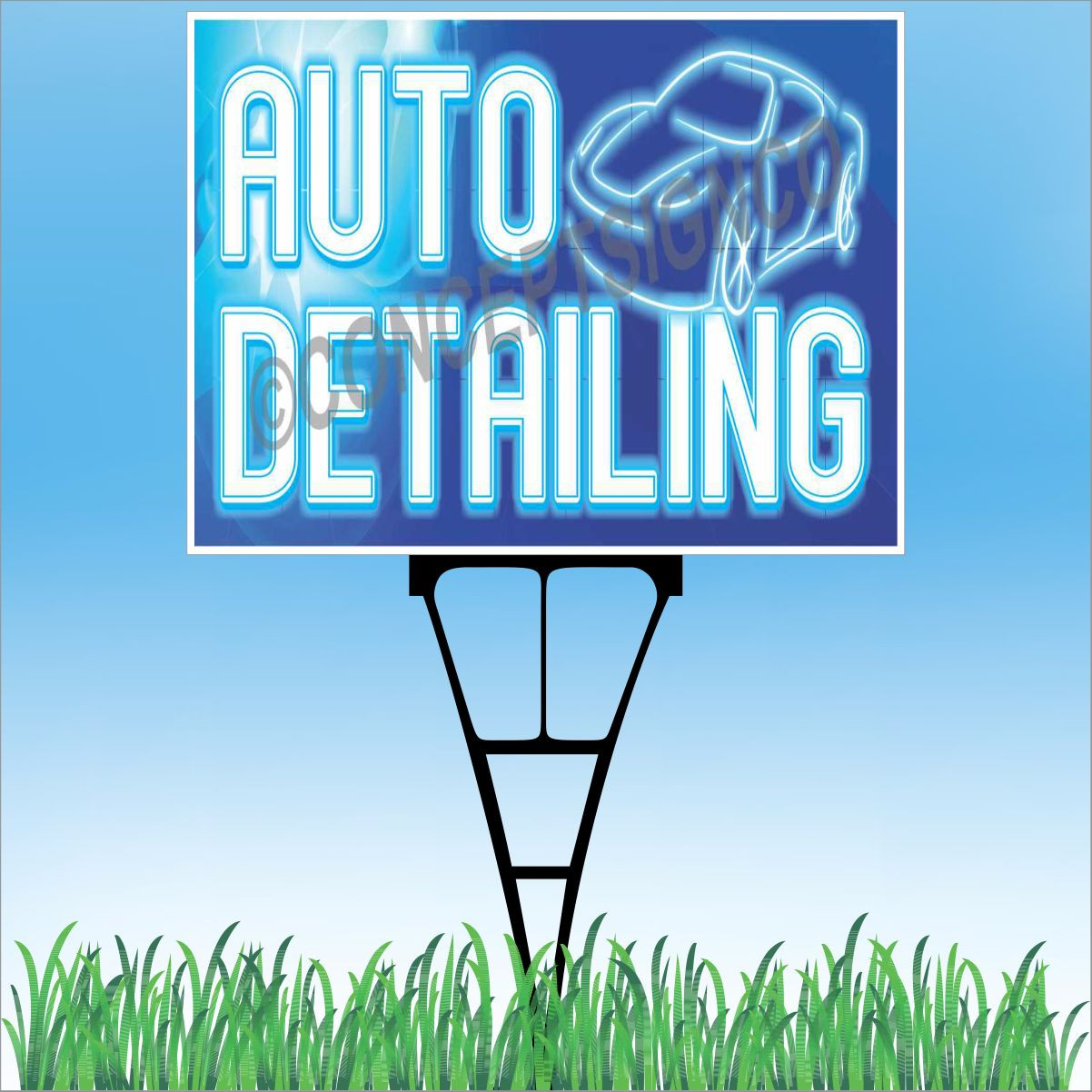 18&Prime;x24&Prime; AUTO DETAILING Outdoor Yard Sign & Stake Sidewalk Lawn Wash Wax Shine
