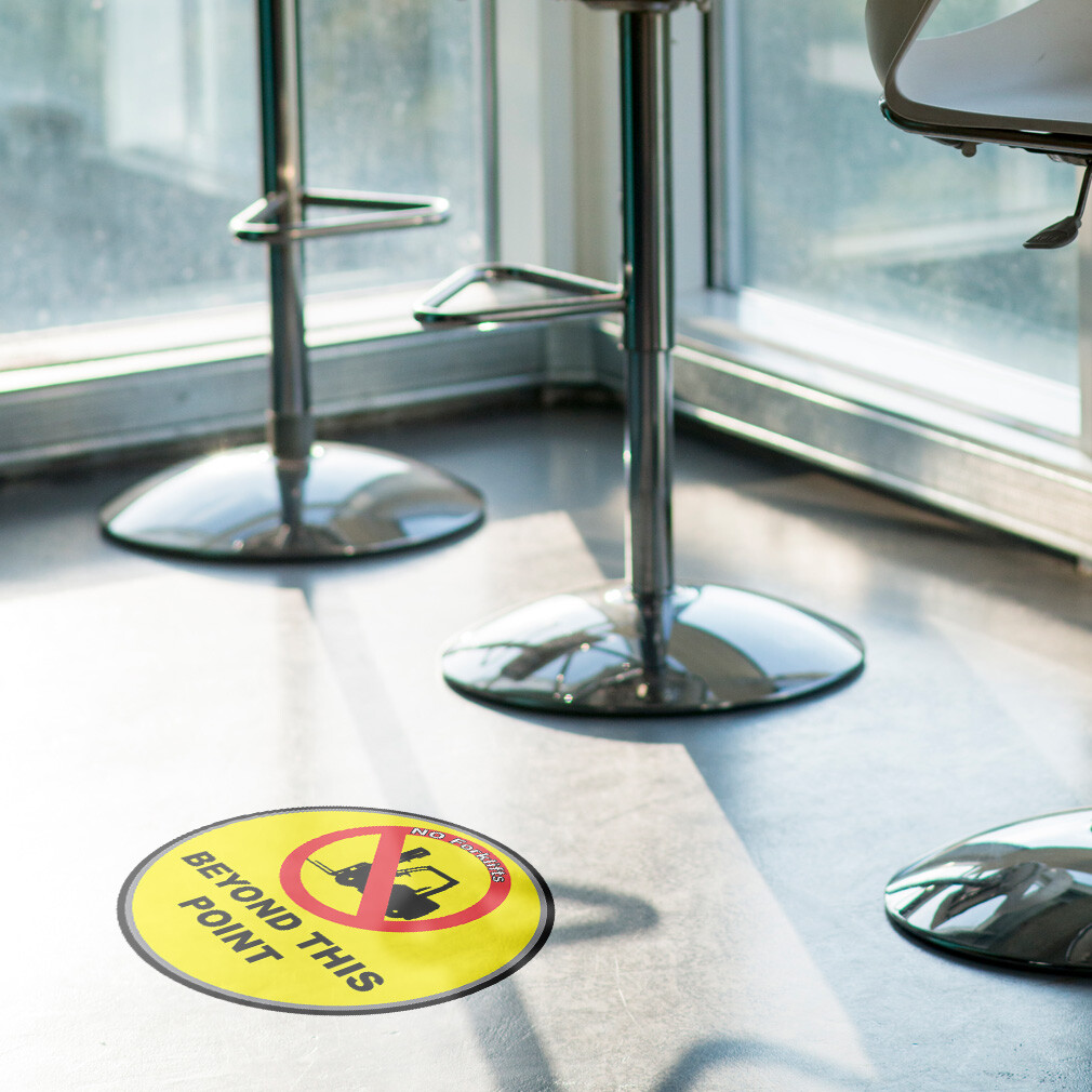 Floor Decals No Forklifts Beyond This Point Yellow Red Anti-Slip Round Shape