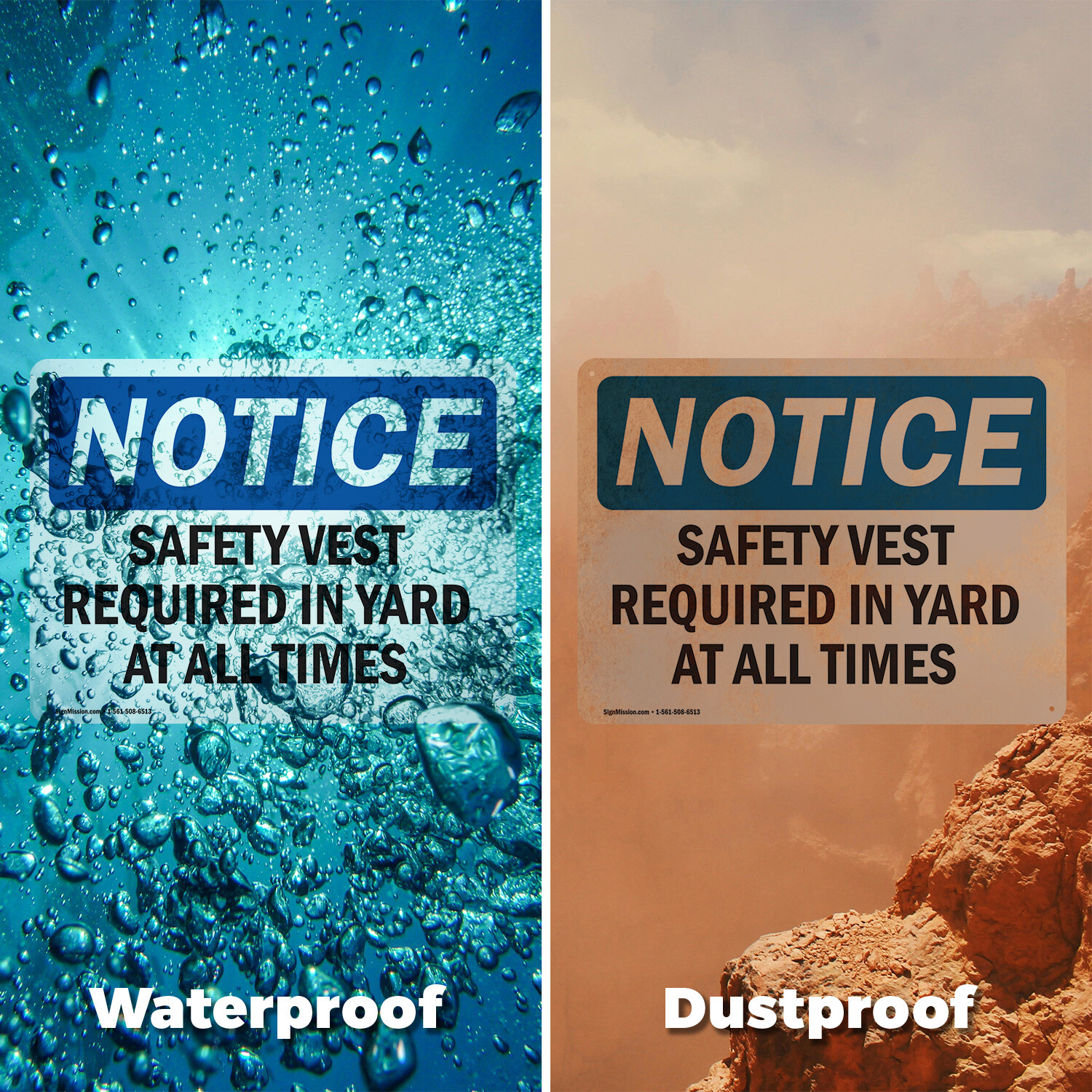 (2 Pack) Safety Vest Required In Yard At All Times OSHA Notice Sign Decal Metal