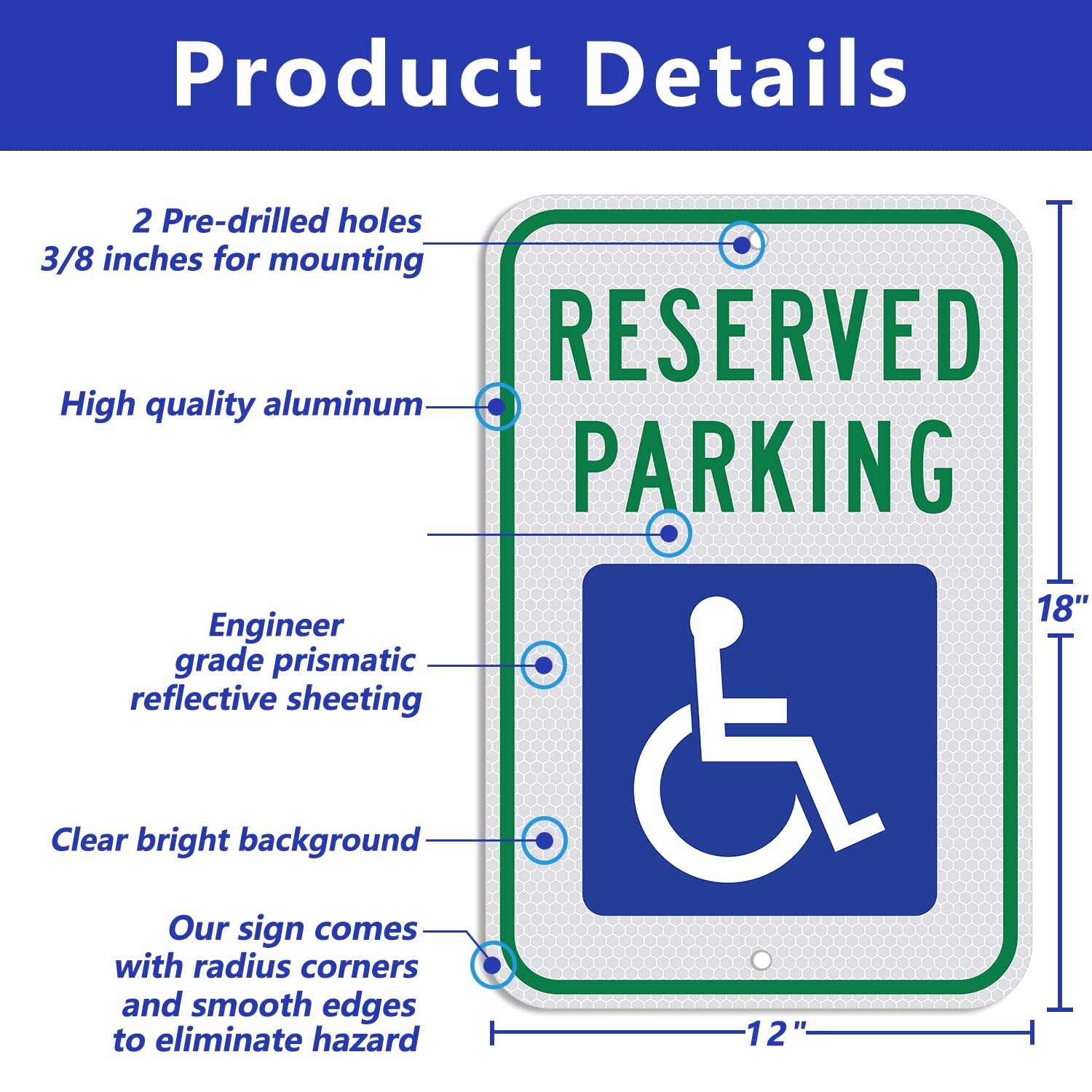 Handicap Parking Sign – 18 x 12 Inch Aluminum With ADA Accessibility Symbol