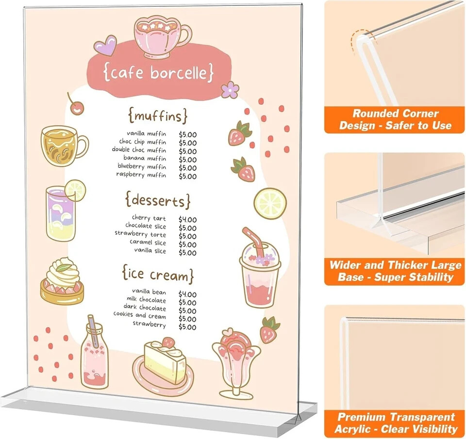 3 Pack Acrylic Sign Holder 8.5 x 11 Inches, Clear Menu Stand, Vertical