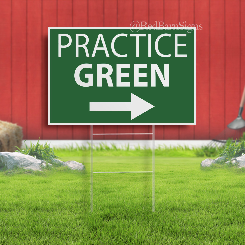 Practice Green Arrow Indoor Outdoor Yard Sign with metal stakes