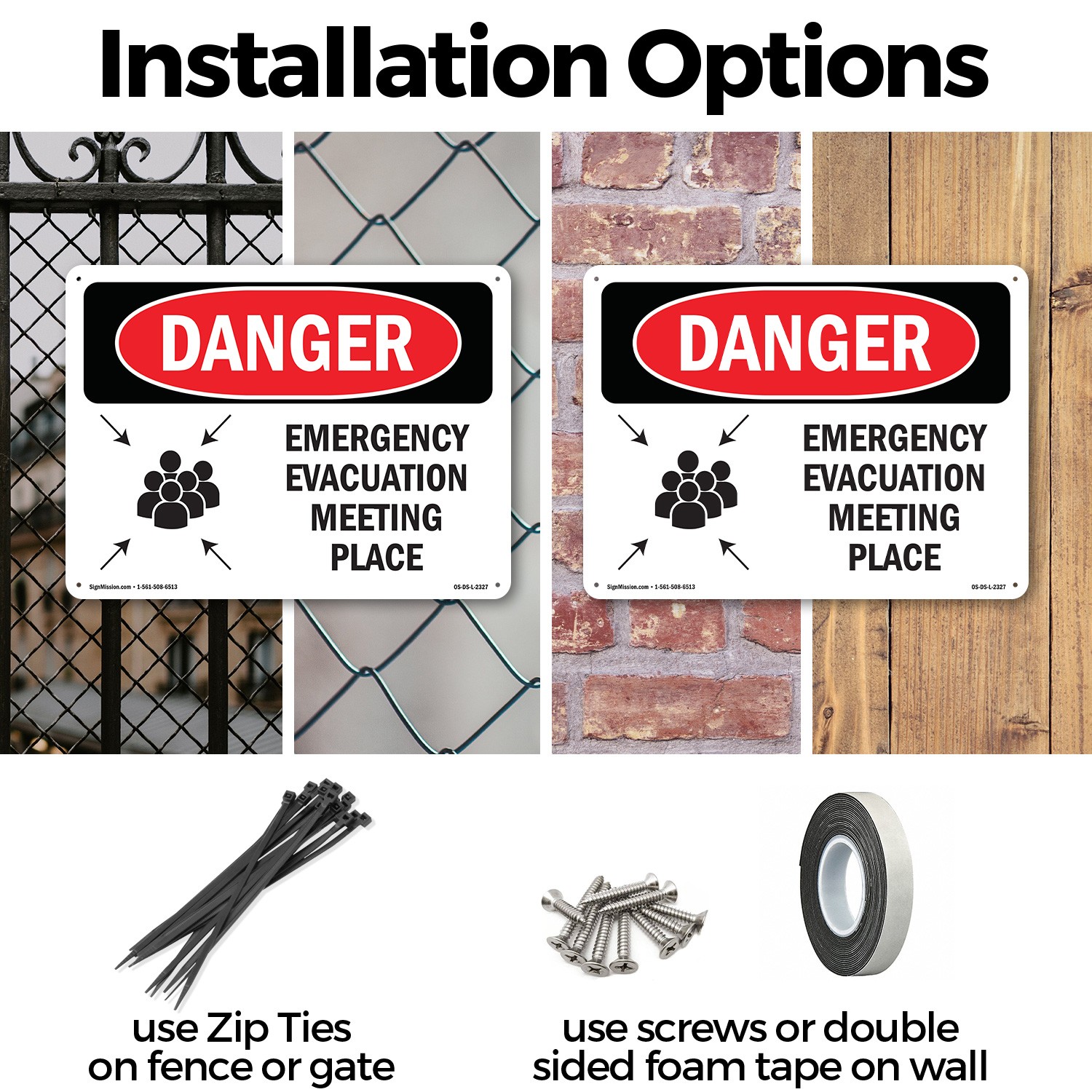 Emergency Evacuation Meeting Place OSHA Danger Sign Metal, Decal – 5 or 10 Pack